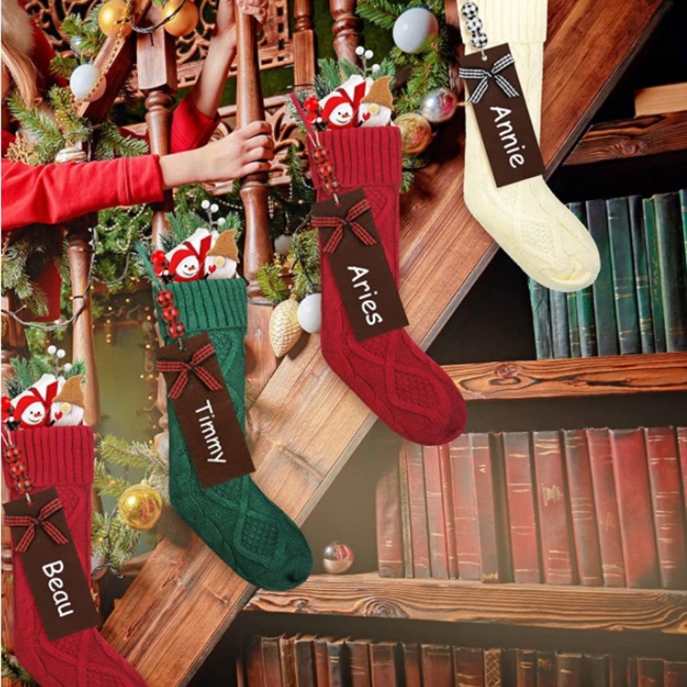 Eurzom 6 Pcs Christmas Stockings with 6 Pcs Unfinished Wooden name tags St 18in.